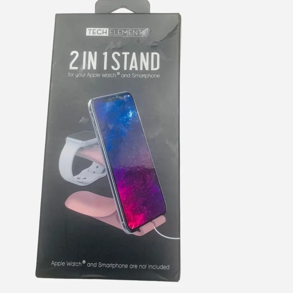 Tech Elements 2 in 1 Blue Wired Charging Stand For Apple Watch and Smartphone OS